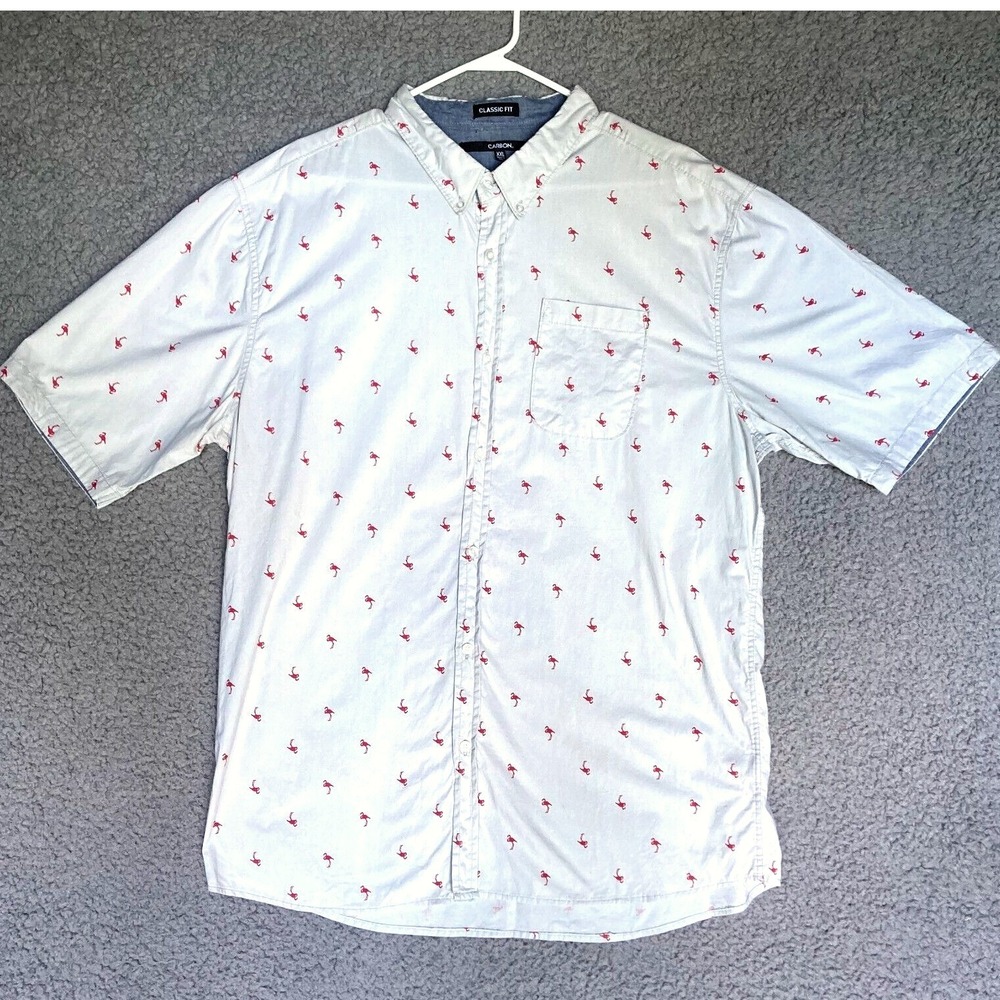 Carbon Flamingo Print Shirt Mens XXL Fun Resortwear Button Down Classic Fit 2XL